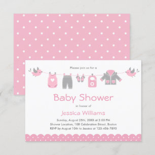 Cute Pink Clothes Girl Baby Shower Invitation