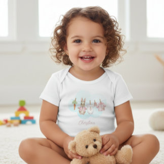 Cute Pink Clothesline Peter the Rabbit  Baby Bodysuit