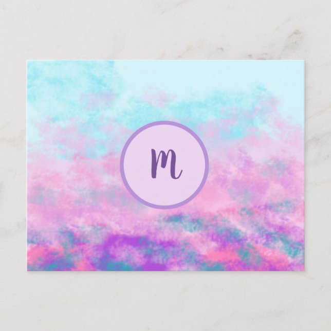 Cute Pink Clouds Monogram Postcard (Front)