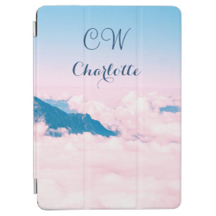Cute Pink Clouds Mountains Personalise Monogram iPad Air Cover
