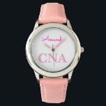 Cute Pink CNA Personalised Name Watch<br><div class="desc">Perfect unique gift for Nurses Aides and Assistants with unique pink design.</div>