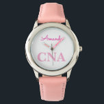 Cute Pink CNA Personalised Name Watch<br><div class="desc">Perfect unique gift for Nurses Aides and Assistants with unique pink design.</div>
