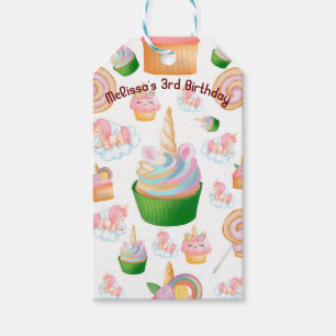 Cute Pink Colorful Girl Cupcake Unicorn Birthday Gift Tags
