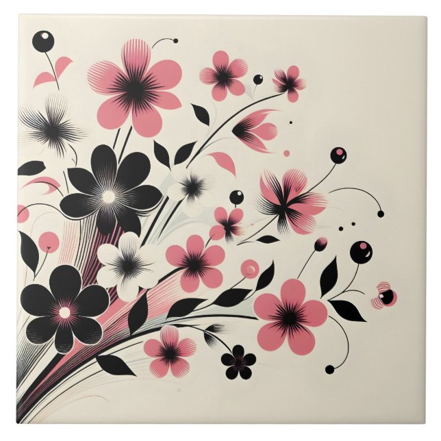 Cute pink colour pop flower  ceramic tile (Front)