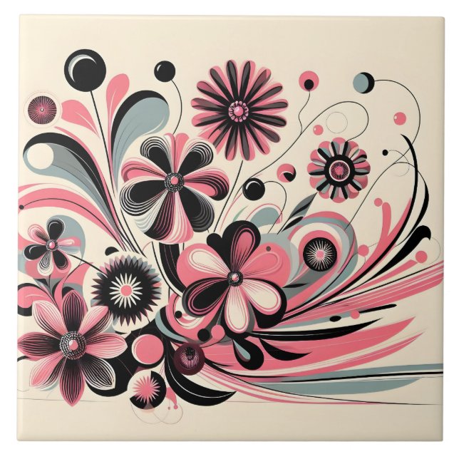 Cute pink colour pop flower  ceramic tile (Front)