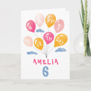 Cute Pink Colourful Balloons Girl Birthday Card