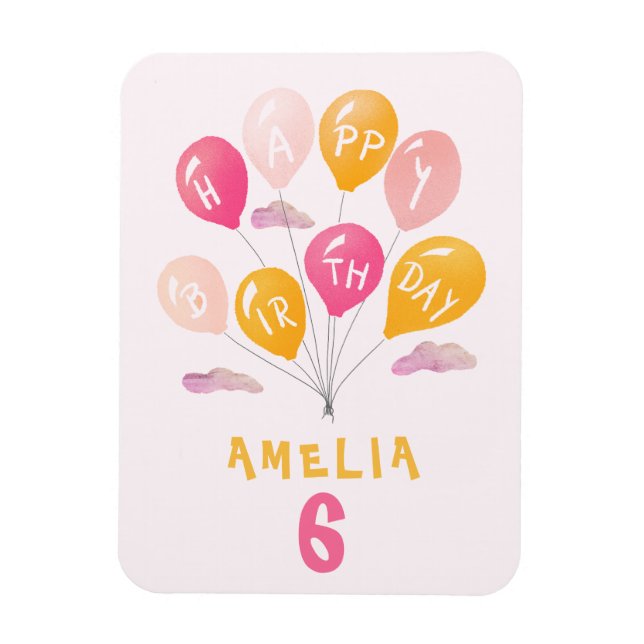 Cute Pink Colourful Balloons Girl Birthday  Magnet (Vertical)