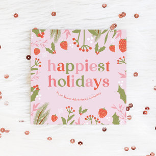 Cute Pink Colourful Floral Happy Holidays Holiday Card