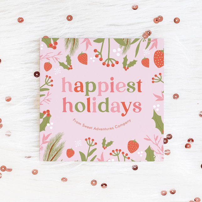 Cute Pink Colourful Floral Happy Holidays Holiday Card (Creator Uploaded)