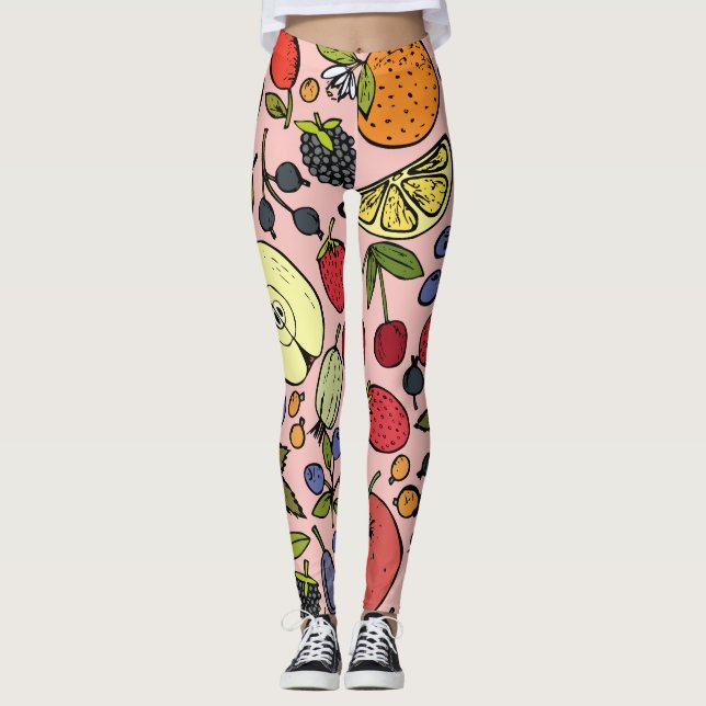 Cute pink colourful fruit pattern for her leggings (Front)