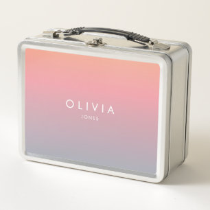 Cute Pink Colourful Ombre Personalised Name Metal Lunch Box