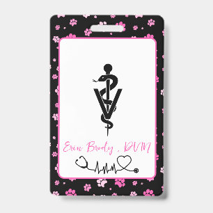 Cute Pink Colourful Veterinarian Doctor Name ID Badge