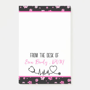 Cute Pink Colourful Veterinarian Doctor Name Post-it Notes