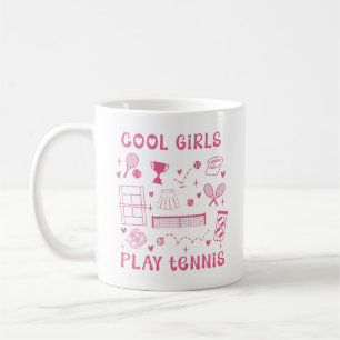 Cute Pink Cool Girls Play Tennis Girly Hearts Coffee Mug