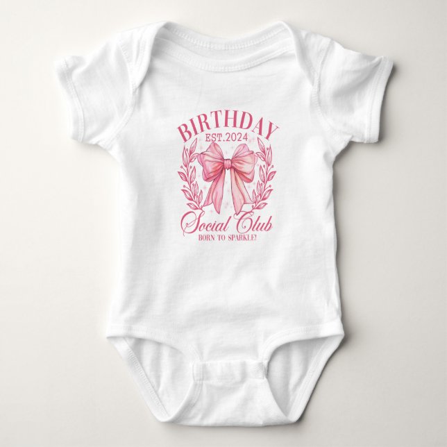 Cute Pink Coquette Birthday Party Girly Bow Baby Bodysuit (Front)