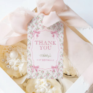 Cute Pink Coquette Bow 1st Birthday Gift Tags