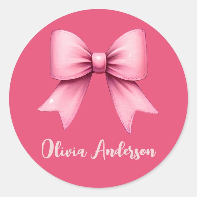 Cute Pink Coquette Bow Aesthetic girly Classic Round Sticker (Front)