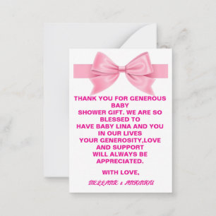 Cute Pink Coquette Bow Baby Girl Shower Thank You Card