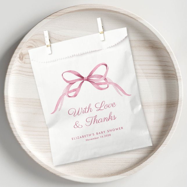 Cute Pink Coquette Bow Baby Girl Shower Thank You Favour Bag (Creator Uploaded)