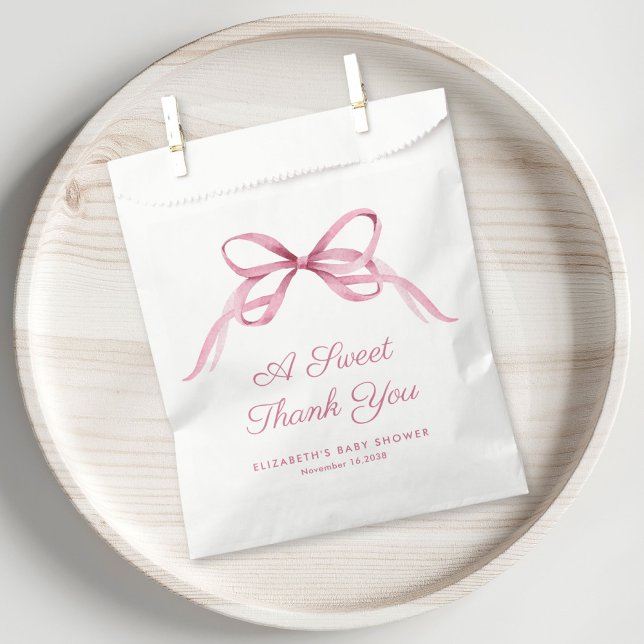Cute Pink Coquette Bow Baby Girl Shower Thank You Favour Bag (Creator Uploaded)