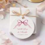 Cute Pink Coquette Bow Baby Girl Shower Thank You Favour Tags<br><div class="desc">Cute favour tags for your baby girl shower featuring a pink coquette bow watercolor,  "With Love & Thanks, " "Baby Shower" and the name of the mother-to-be in an elegant pink script.</div>