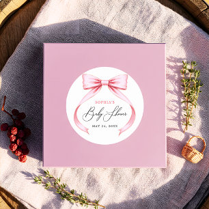 Cute Pink Coquette Bow Baby Shower Classic Round Sticker