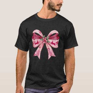 Cute Pink Coquette Bow Christmas Vibes Girly Women T-Shirt