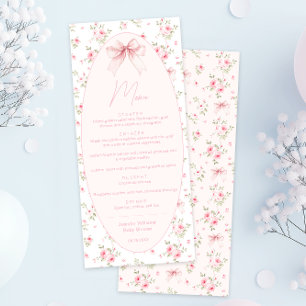 Cute Pink Coquette Bow Floral Baby Girl Shower Menu