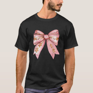 Cute Pink Coquette Bow Gingerbread Christmas Women T-Shirt
