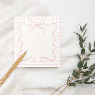 Cute Pink Coquette Bow Gingham Personalised Name Notepad