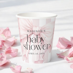 Cute Pink Coquette Bow Girl Baby Shower Paper Cups
