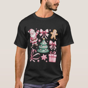 Cute Pink Coquette Bow Santa Christmas Tree Xmas T-Shirt