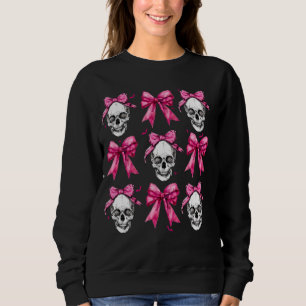 Cute Pink Coquette Bows Skeleton Skull Spooky Hall Sweatshirt