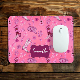 Cute Pink Coquette Country Girl Gingham Pattern Mouse Pad