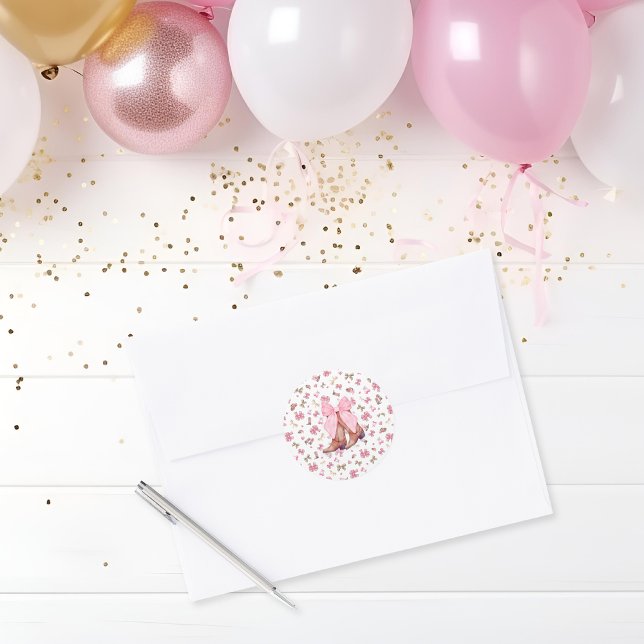 Cute Pink Coquette Cowgirl Boots and Bow  Classic Round Sticker (Creator Uploaded)