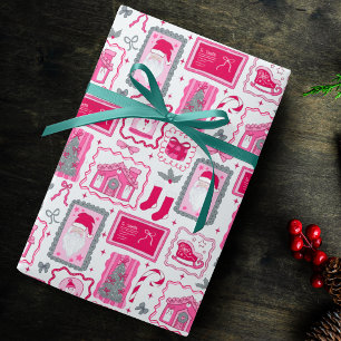 Cute Pink Coquette Frames Pattern Christmas Wrapping Paper