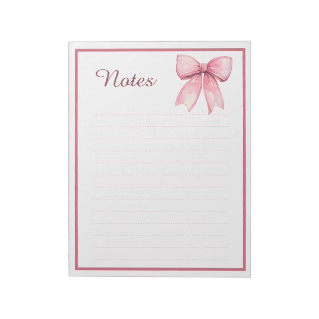 Cute Pink Coquette Ribbon Bow Border Notes Notepad (Rotated)