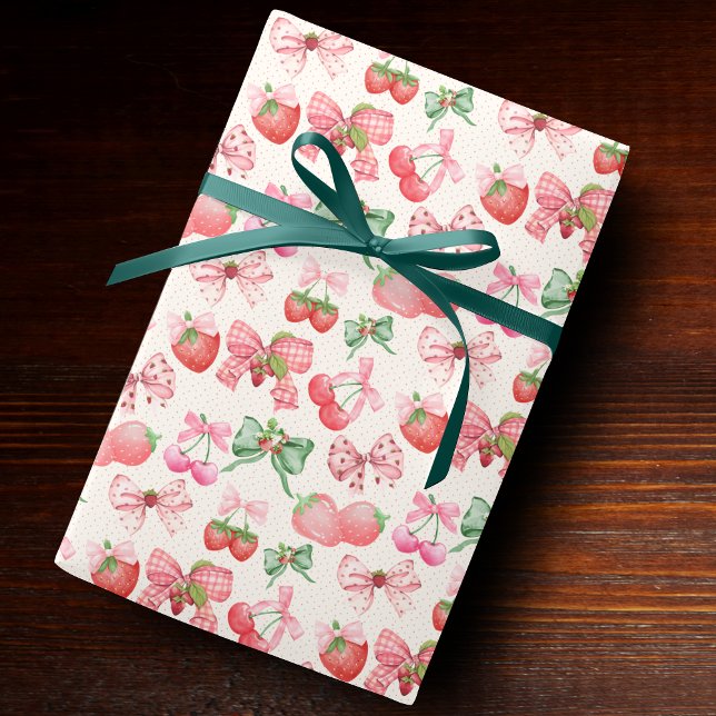 Cute Pink Coquette strawberry pattern Wrapping Paper (Creator Uploaded)