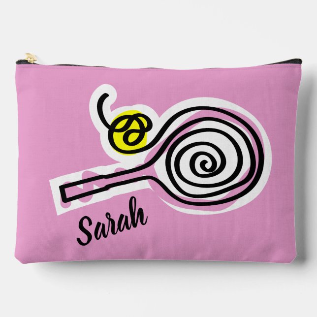 Cute pink cosmetics bag with tennis racket design (Front)