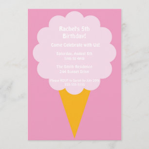 Cute Pink Cotton Candy Kid's Birthday Party Invite