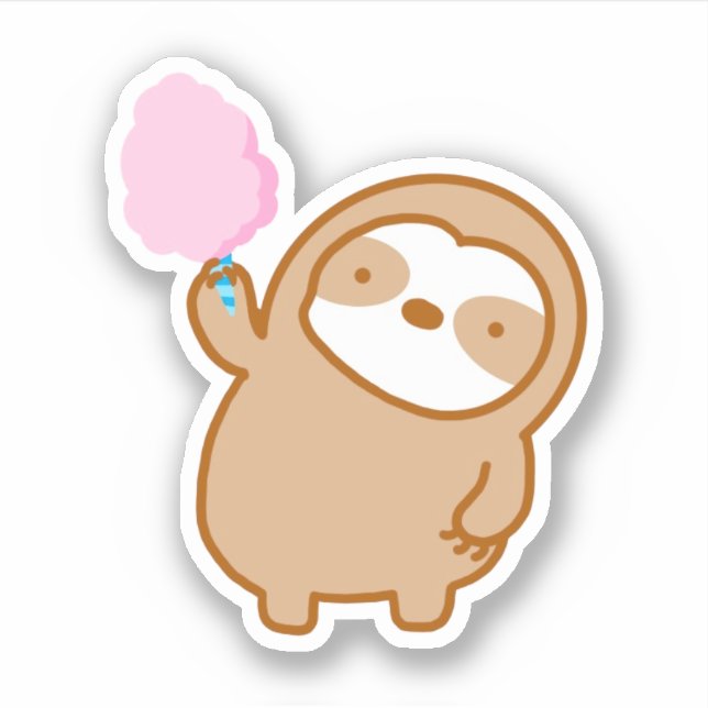 Cute Pink Cotton Candy Sloth Vinyl Sticker  (Front)