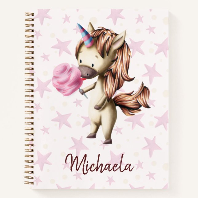 Cute Pink Cotton Candy Unicorn Notebook (Front)