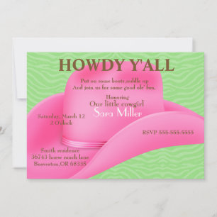 Cute Pink Country Cowboy Hat Birthday Invite