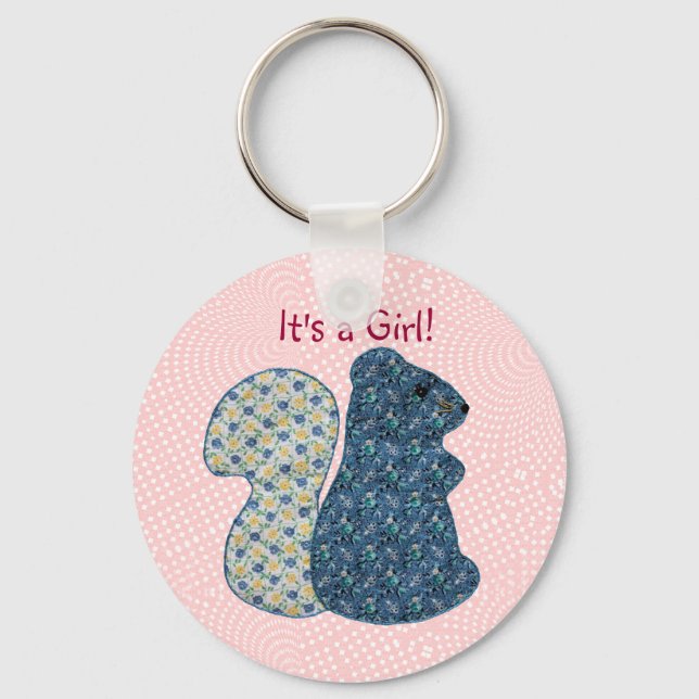 Cute Pink Country Style Squirrel Baby Girl Key Ring (Front)
