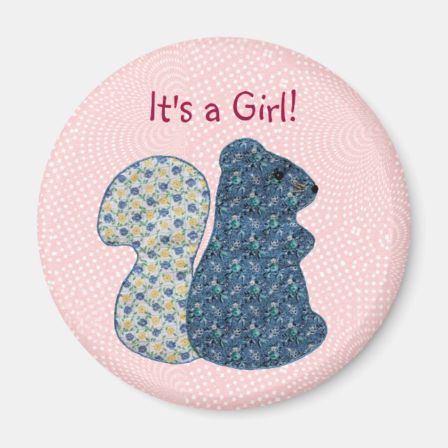 Cute Pink Country Style Squirrel Baby Girl Magnet (Front)