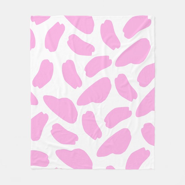 Cute pink cow print pattern fleece blanket (Front)