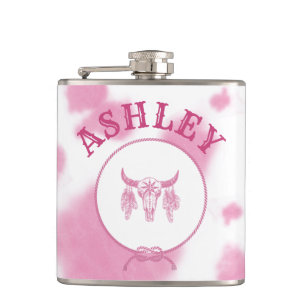 Cute Pink Cow Print Western Rodeo Custom Hip Flask