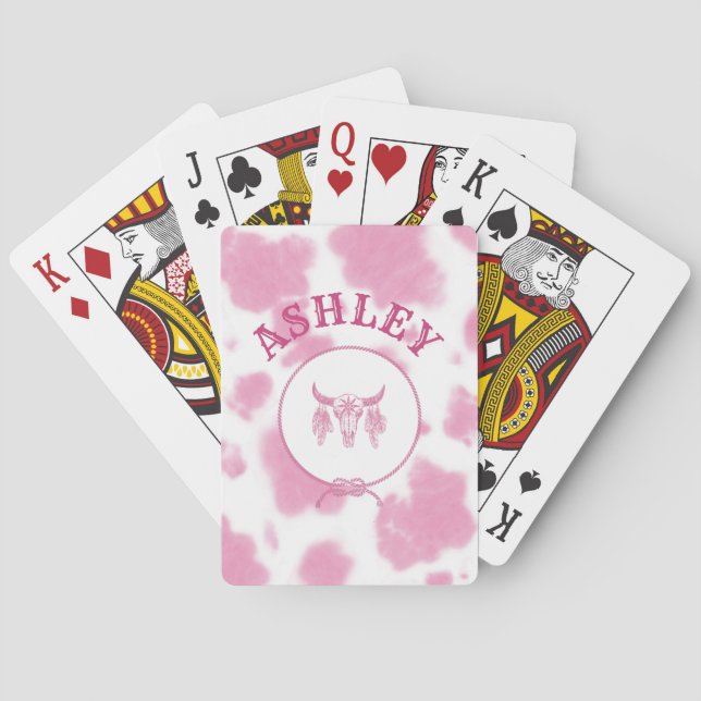 Cute Pink Cow Print Western Rodeo Custom Playing Cards (Back)