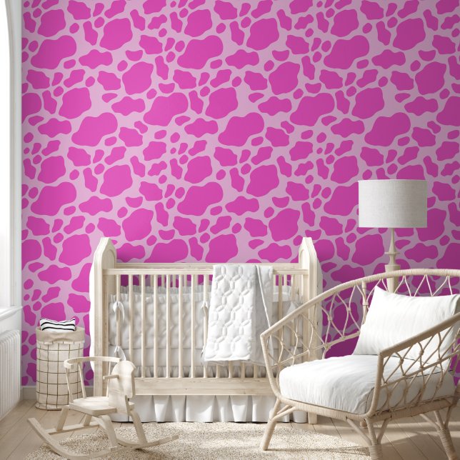 Cute pink cow spots girls nursery wallpaper (Kids)