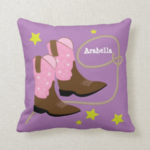Cute Pink Cowboy Boots & Rope, Personalized Cushion